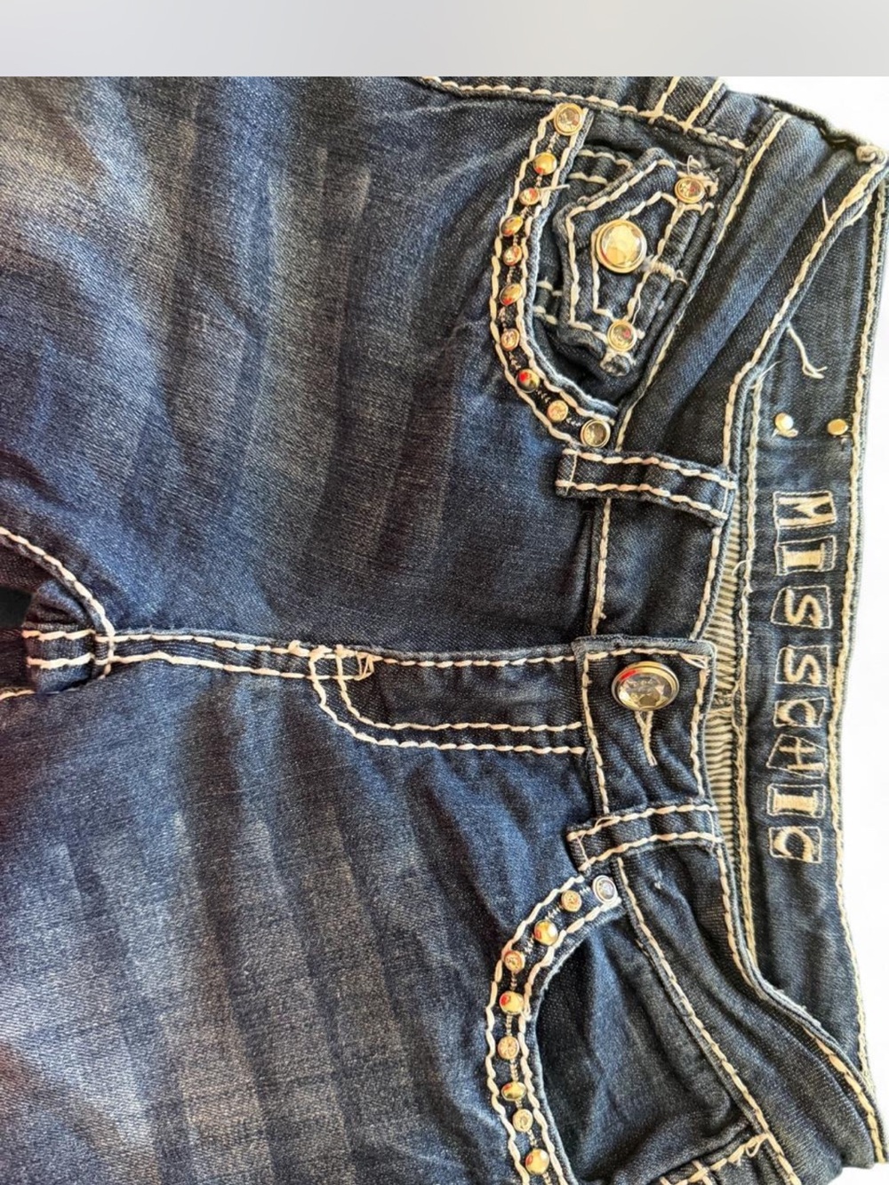 Miss Chic Jeans Dark Blue Bootcut Jeans with Stud Accents